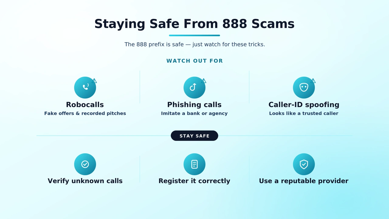 Warning icon over a phone, illustrating how to spot spoofed or fraudulent toll-free calls