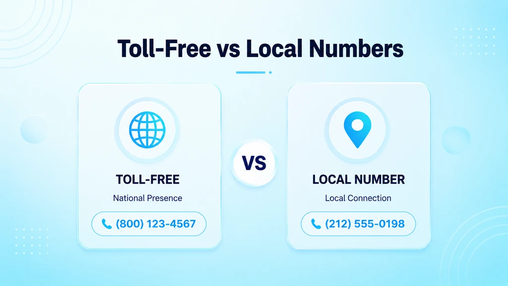 Illustration contrasting an 800 toll-free number with a city-specific local number