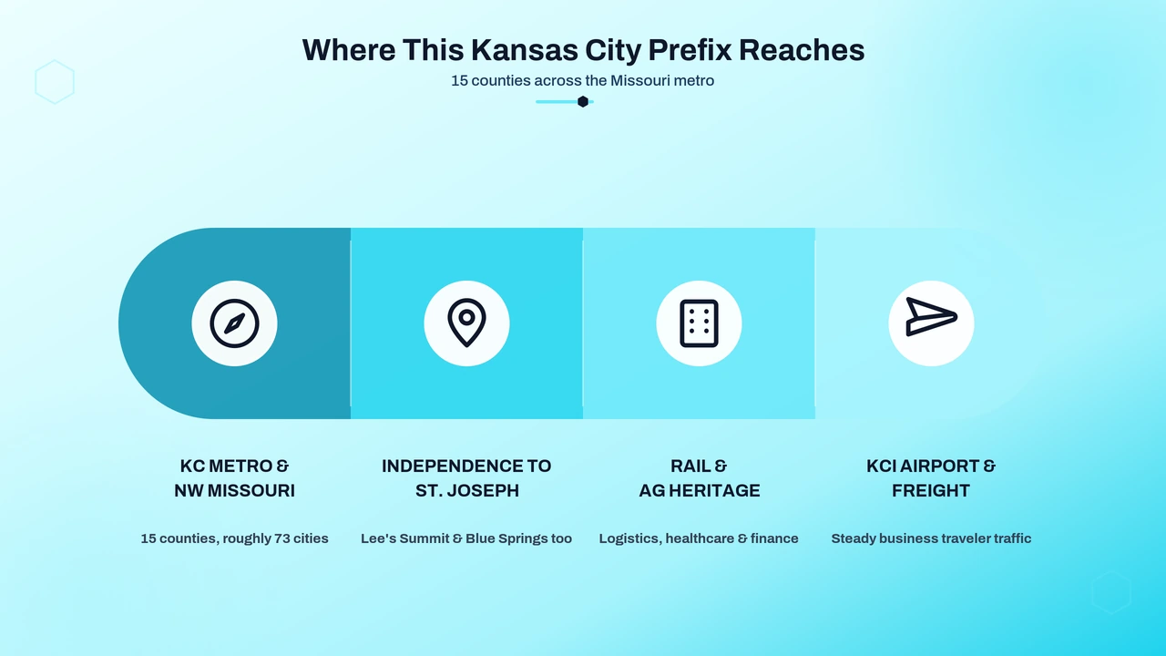 Map-style graphic highlighting the counties and suburbs around Kansas City