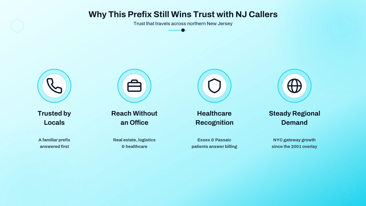 Customer answering a phone call, illustrating the trust built by a familiar local prefix