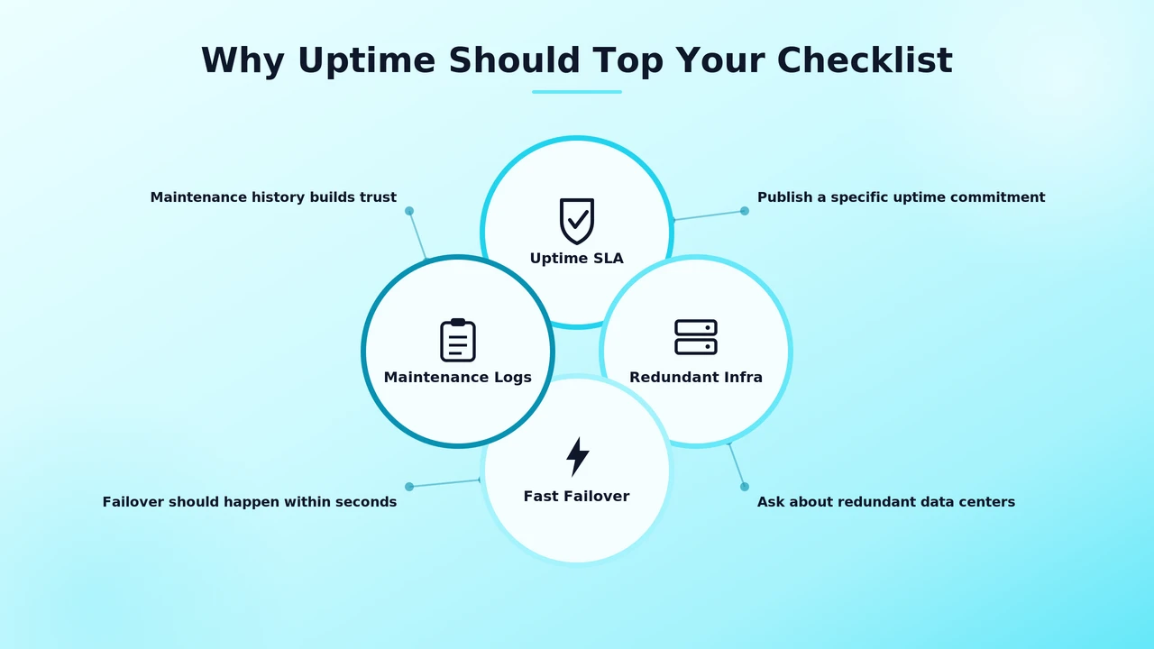 Server room dashboard tracking uptime and network reliability metrics